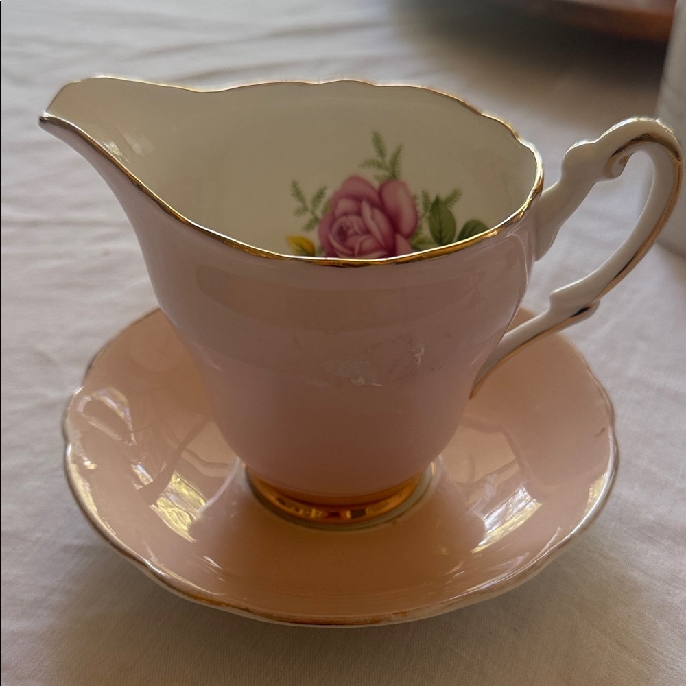 Harleigh Pink Floral Bone China Creamer and Saucer